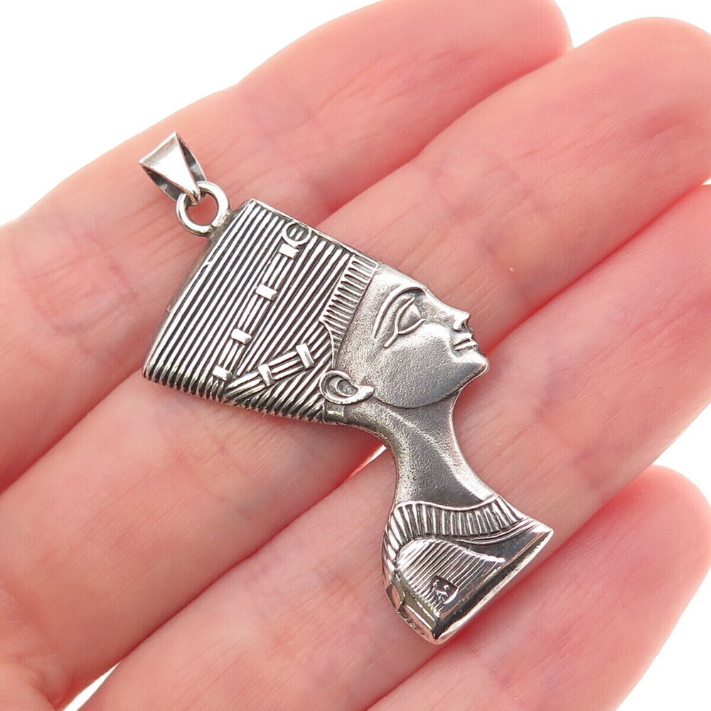 800 Silver Vintage Egyptian Queen Nefertiti Oxidized Charm Pendant